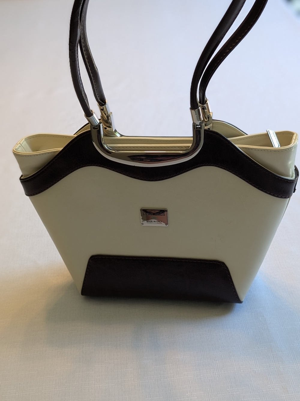 Classic Two-tone Leaf Bags Italy Vintage Structured Leather Satchel 🇮🇹